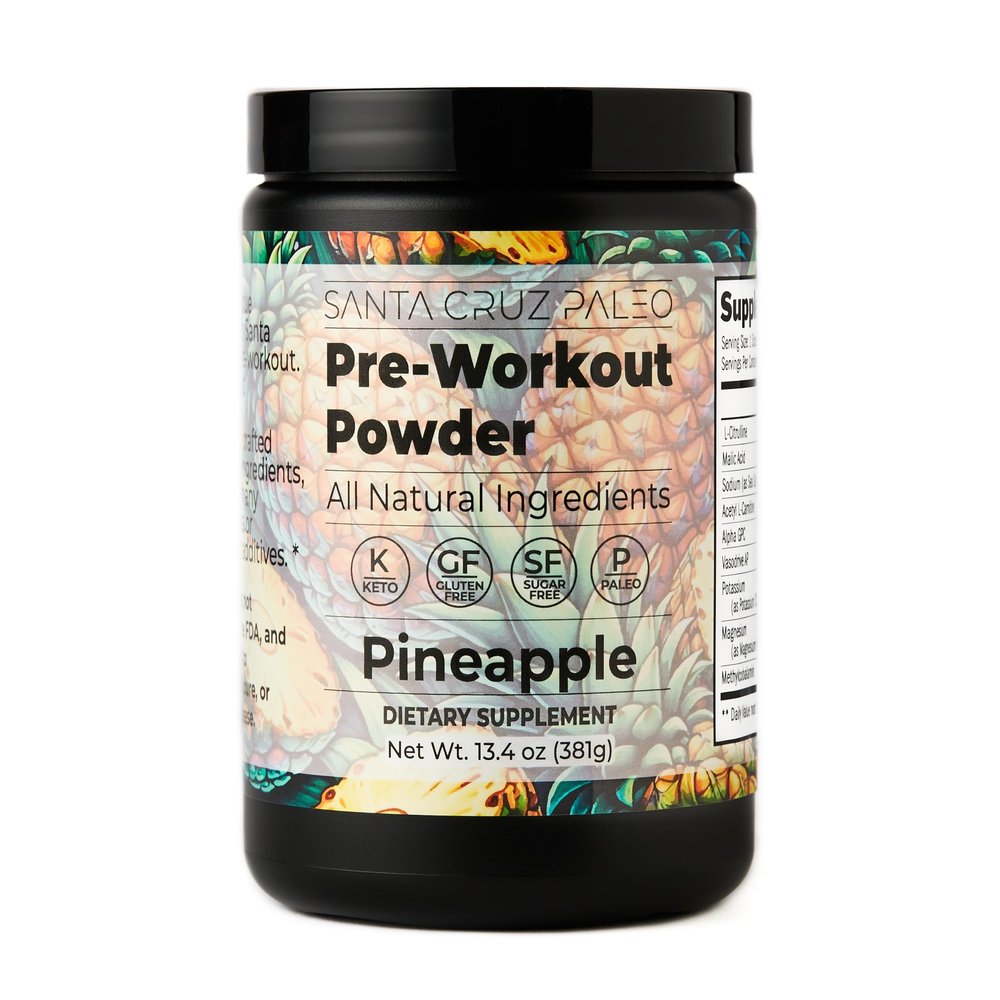 Santa Cruz Paleo Pre Workout Powder Electrolytes, Magnesium, Potassium, Sea Salt & L Citrulline, Caffeine & Sugar Free Preworkout Drink Mix for Energy & Hydration, Pineapple Flavor, 30 Servings