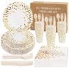 200 Pcs Birthday Plates and Napkins, White and Gold Plates Disposable, 25 Guests Party Plates Set, Plate and Napkins Party Supplies, Including Spoon, Fork, Knife, Drinking Cups for Wedding Christmas view 1