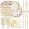 200 Pcs Birthday Plates and Napkins, White and Gold Plates Disposable, 25 Guests Party Plates Set, Plate and Napkins Party Supplies, Including Spoon, Fork, Knife, Drinking Cups for Wedding Christmas view 2
