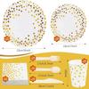 200 Pcs Birthday Plates and Napkins, White and Gold Plates Disposable, 25 Guests Party Plates Set, Plate and Napkins Party Supplies, Including Spoon, Fork, Knife, Drinking Cups for Wedding Christmas view 4
