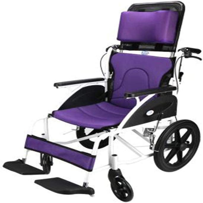 YUSIWOAL Ultra-Light Folding Aluminum Alloy Wheelchair Double-Layer net seat can be Easily Folded Light Wheelchair for The Elderly and Disabled (Color : Purplecolor1)