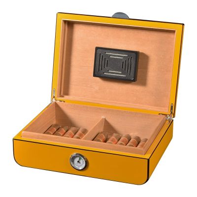 Cigar Humidor Box Solid Spanish Cedar Wood Humidor Holds 30 Cigar, Handcrafted Cedar Humidor With Front Hygrometer And Humidifier, Luxurious Cigar Humidor For Lovers, Male Friends ( Color : Yellow )