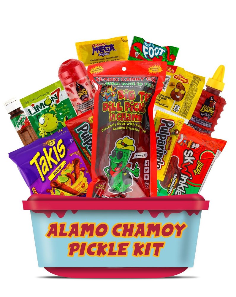 Alamo Chamoy Pickle Kit, Mexican Candy Mix make the Famous TikTok Trend, (13 Pieces) Includes Original Alamo Dill Pickle, Baby Lucas, Lucas Gusano, Skwinkles Salsaghetti, & Pulparindo by LookOn