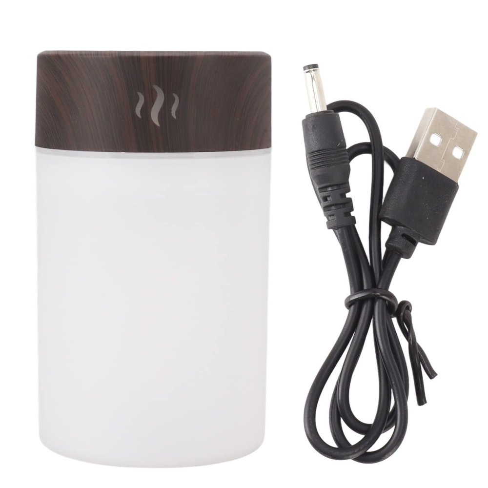 260ml Mini Humidifier,Low Noise Aroma Air Diffuser Humidifier with Colorful LED Night Light Wood Grain USB Design,Desktop Mute Air Purification Cool Mist Humidifier for Home Bedroom(Dark Wood Grain)