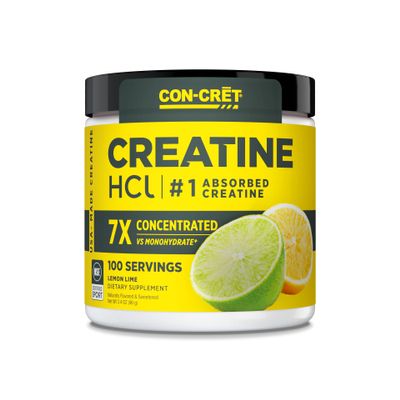 CON-CRET Creatine HCl Powder | Muscle, Cognitive, Cellular Energy Support | No Bloating or Cramps | USA Made & NSF Certified | Lemon Lime (100 Serving)