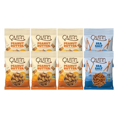Quinn Pretzel Nuggets Tester Pack - Made with Real Ingredients, Whole Grain Sorghum, Sea Salt, Vegan, Gluten Free, Dairy Free, Non-GMO - (6) Peanut Butter, (2) Sea Salt Stick, 1.5 Oz (Pack of 8)
