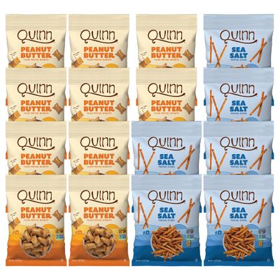 Quinn Pretzel Nuggets Single Serve Variety Pack - Made with Real Ingredients, Whole Grain Sorghum, Vegan, Gluten Free, Dairy Free, Non-GMO - (10) Peanut Butter, (6) Sea Salt Stick, 1.5 Oz (Pack of 16)