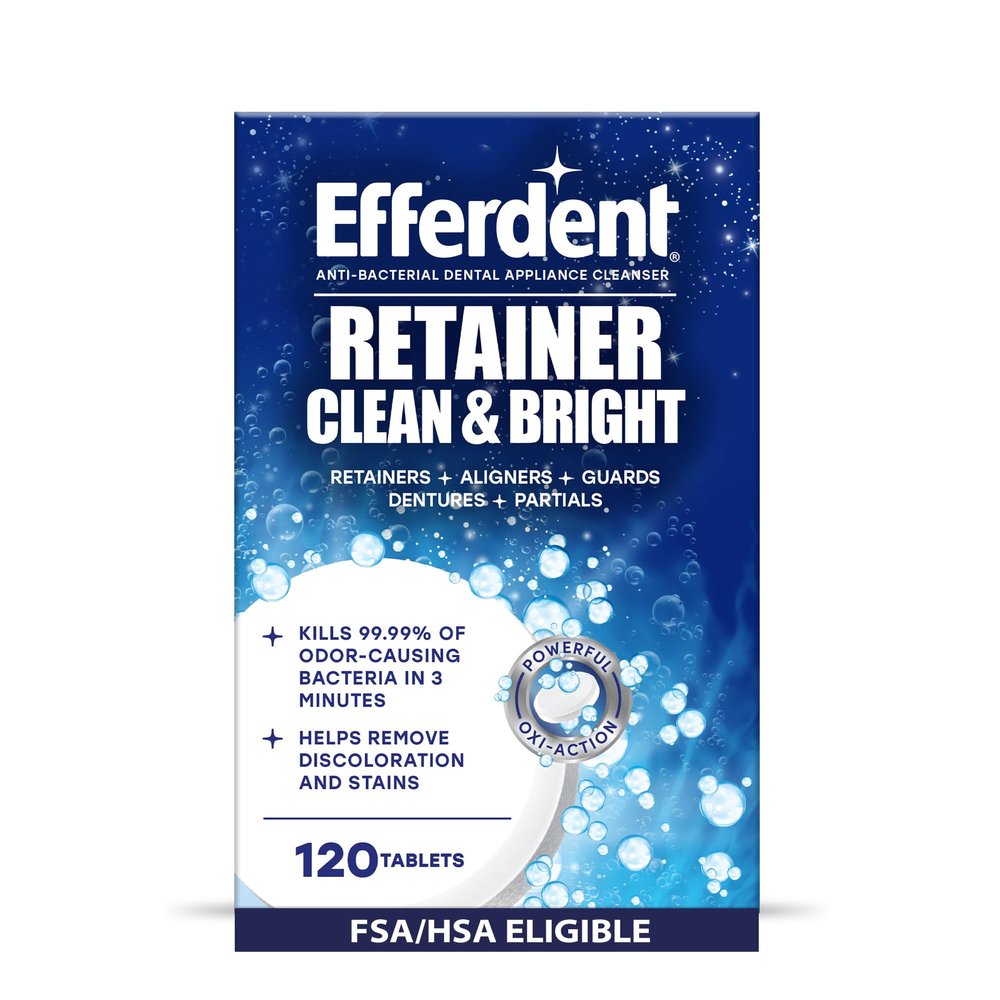 Efferdent Retainer Cleaner Tablets for Aligners, Mouth Guards & Night Guards, Clean & Bright, 120 Count, 3-Minute Daily Retainer Cleaner, Tough Stain & Odor Remover for Dental Appliances
