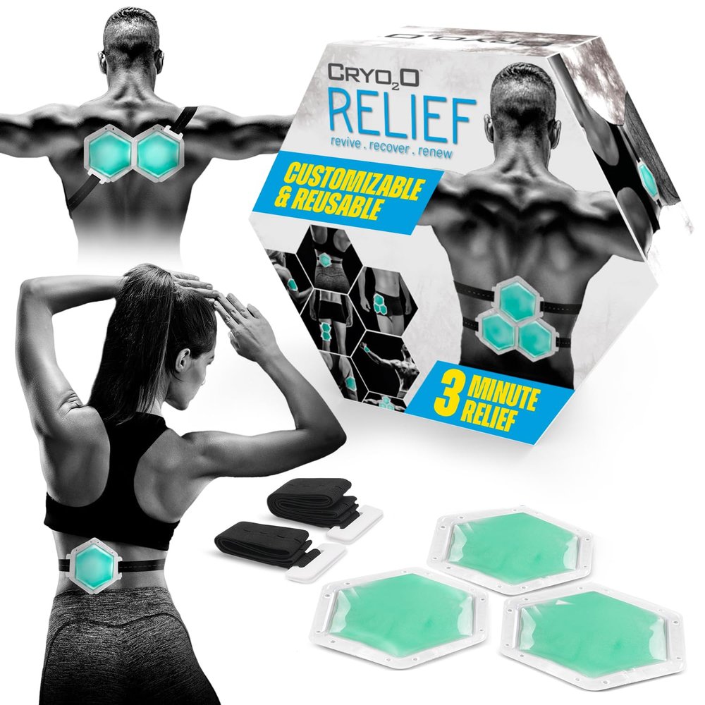Cryo2O Relief Gel Ice Packs Reusable, Coldest Reusable Ice Packs for Injuries, Cold Packs, Customizable for Knee, Back, Hip, Joint Pain, Muscle Recovery, Quick and Easy 3 Minute Treatment Time, 3-Pack
