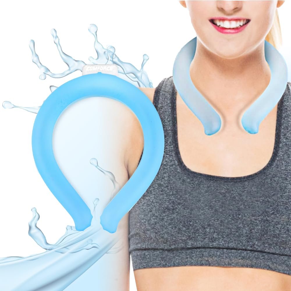 COMFORCE Neck Cooling Tube, Wearable Neck Cooler for Hot Summer, Hands Free Cooling Neck Wrap for Outdoor Workers, Sports, Relief Hot Flashes, Freeze Below 82F(Blue)