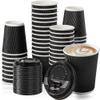 Fit Meal Prep 100 Pack 12 oz Black Disposable Coffee Cups with Lids, Corrugated Triple Wall To Go Hot Cups, Insulated Paper Coffee Cups for Hot Beverages, Travel, Home, Office (Black Lids) view 1