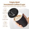 Fit Meal Prep 100 Pack 12 oz Black Disposable Coffee Cups with Lids, Corrugated Triple Wall To Go Hot Cups, Insulated Paper Coffee Cups for Hot Beverages, Travel, Home, Office (Black Lids) view 3