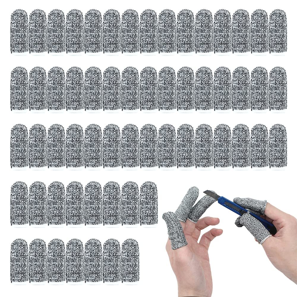 60 pcs Finger Cots Cut Resistant Protector Cut-Resistant Finger Covers, Anti-Cut Fingertips Finger Protection Cots for Peaked Tools DIY Working Building Kitchen Cutter Cooking, Breathable & Reusable