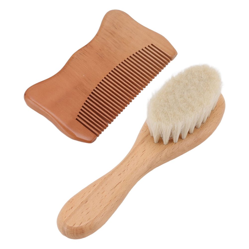 Vomeko Wooden Baby Hair Brush and Comb Set - Baby Bathing Wood Comb, Wool Brush for Infants, N atural Bristle Baby Brush, Perfect Infant Hair Care and Grooming Set