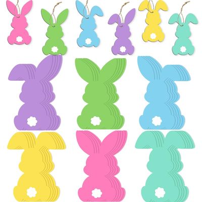 60Pcs Easter Bunny Tags Happy Easter Paper Hanging Tag with Strings Decorations 6 Color Rabbit Shape Hanging Labels for Spring Home DIY Gift Holiday Party Favor Decor