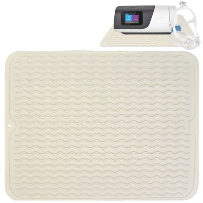 FWUNYVN CPAP Dust Protector Mat, Silicone Mat Prevent CPAP Nightstand Vibration and Scratches, Waterproof Mat, Non-Slip Protective Pad Keep Your CPAP Machine in Place-Beige