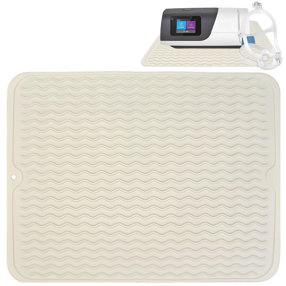 FWUNYVN CPAP Dust Protector Mat, Silicone Mat Prevent CPAP Nightstand Vibration and Scratches, Waterproof Mat, Non-Slip Protective Pad Keep Your CPAP Machine in Place-Beige