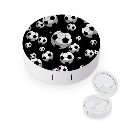 Holiday Soccer Round Case for Contact Lens Kit Storage Box with Mirror Portable Cute Lens Holder, style