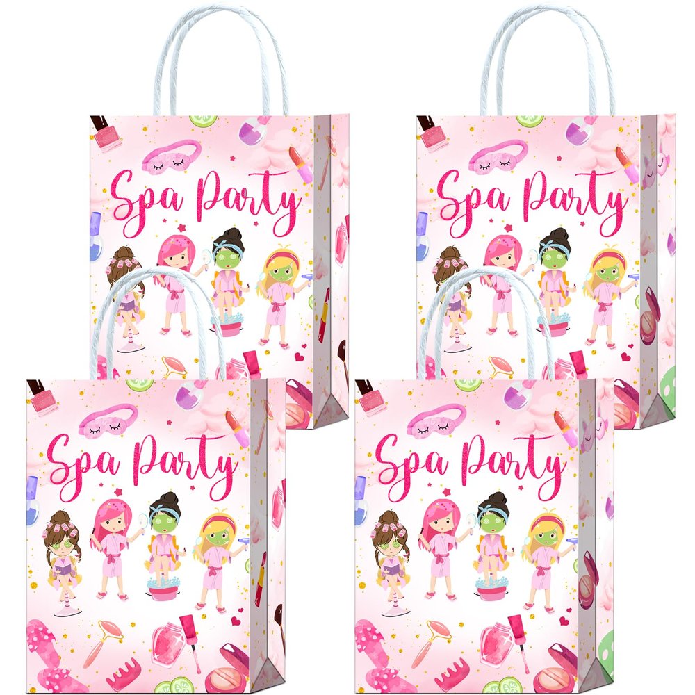 16 Pcs Spa Birthday Makeup Pajamas Sleepover Party Favor Bags,Spa Birthday Cosmetics Goodie Treat Candy Snack Gift Bags for Kids Girls Women Party Supplies decorations