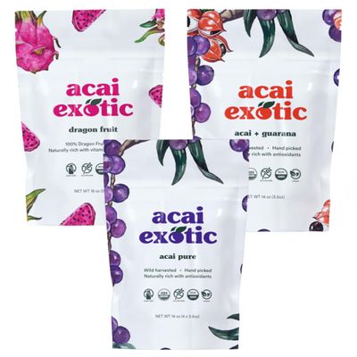 Acai Pure Original & Acai + Guarana Original & Dragon Fruit - Mixed Case (3 Retail Pure | 3 Retail Guarana | 3 Retail Dragon Fruit) - 140 oz (400g)