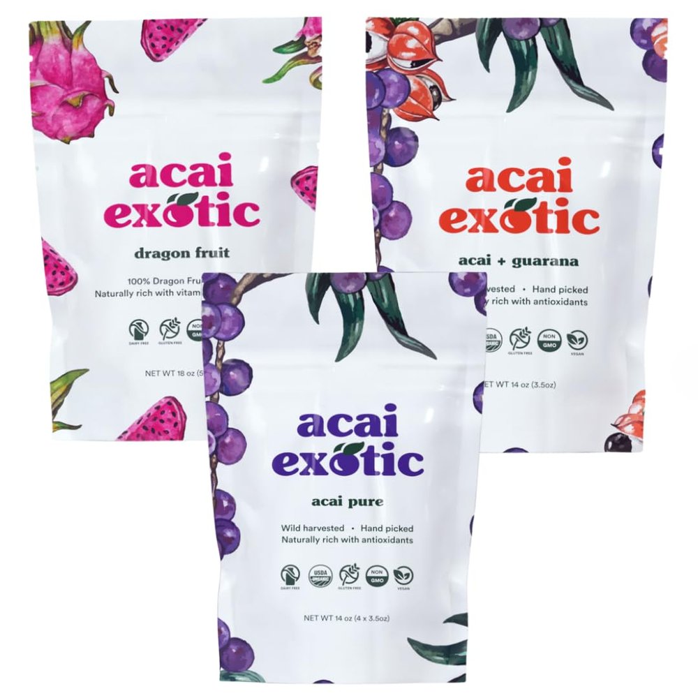 Acai Pure Original & Acai + Guarana Original & Dragon Fruit - Mixed Case (3 Retail Pure | 3 Retail Guarana | 3 Retail Dragon Fruit) - 140 oz (400g)