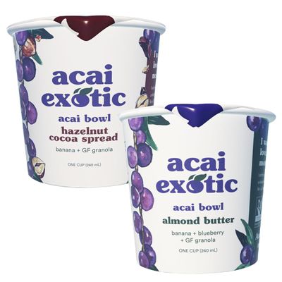Acai Exotic Acai Bowl 4-Pack - Creamy Healthy Snacks With 2 Almond Butter & 2 Hazelnut Cocoa Spread Bowls, Wild Blueberries, Coconut Cream & Gluten-Free Granola- An Organic Fruit Bowl Youll Love- 8oz