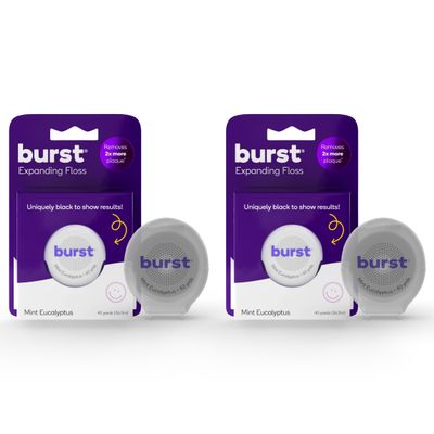 Burst Expanding Dental Floss (Mint Eucalyptus/80 Yards) | Stain Absorbing & Woven Tooth Floss with Xylitol Coating to Fight Cavities | Vegan | Paraben Free Expanding Floss