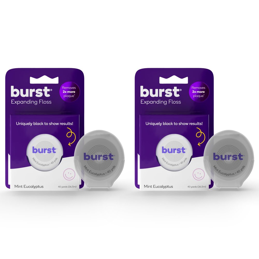 Burst Expanding Dental Floss (Mint Eucalyptus/80 Yards) | Stain Absorbing & Woven Tooth Floss with Xylitol Coating to Fight Cavities | Vegan | Paraben Free Expanding Floss