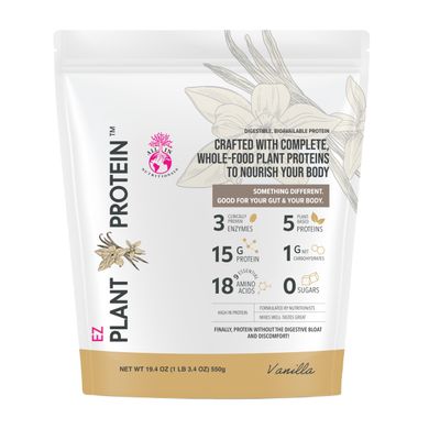 All In Nutritionals EZ Plant Protein. Plant Protein Powder with Fermented Rice, Pumpkin Seed & Pea, Sacha Inchi, Digestive Enzymes, Gluten-Free, Non-GMO, 15g Protein, Vanilla Flavor, 25 Servings