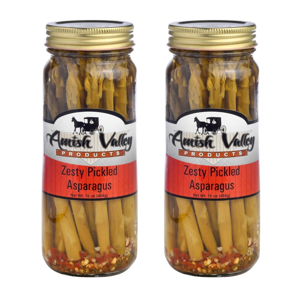 Amish Valley Products Pickled Aspargus Spears Glass Jar Vegetable (Zesty, Two Jar Pack)