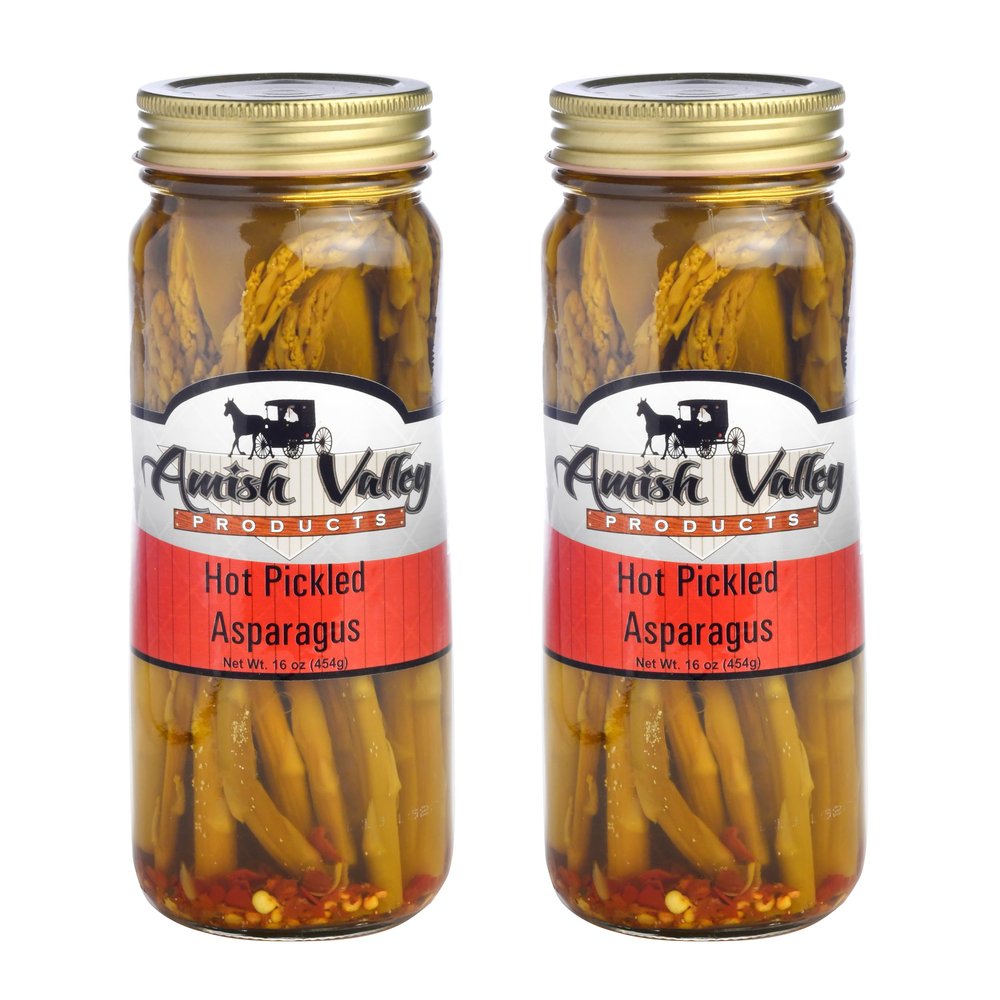Amish Valley Products Pickled Aspargus Spears Glass Jar Vegetable (Hot, Two Jar Pack)