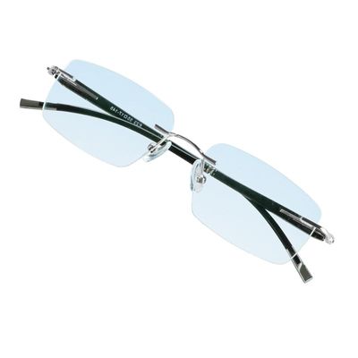 VisionGlobal Metal Readers for men/women Blue Light Blocking,Hand-set Diamond Fashion Square Glasses (Silver Blue, 1.50 Magnification)