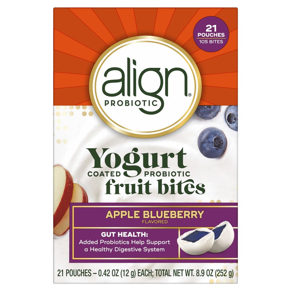 Align Probiotic, Yogurt Coated Probiotic Fruit Bites, Helps Support Digestive Health, From the Maker of the #1 Doctor Recommended Probiotic Brand, Apple Blueberry Flavor, 21 Pouches