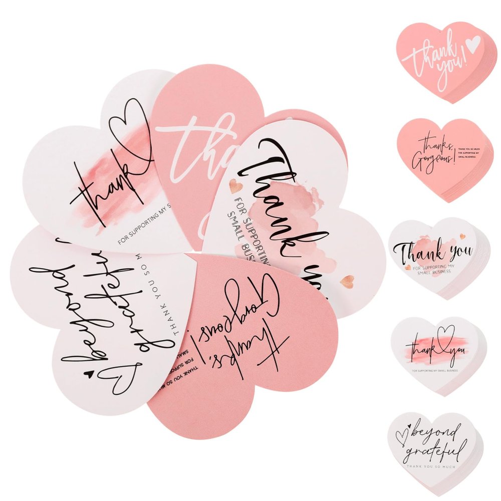 150pcs Coated Paper Thank You Label Tags DIY Bridal Shower Tags Valentine Heart Small Business Wedding Thank You Heart Card Packing Card Bride Heart-Shaped