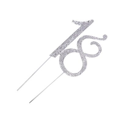 VICASKY Number Cake Topper Rhinestone Birthday Cake Topper Silver for 18th Birthday Anniversary