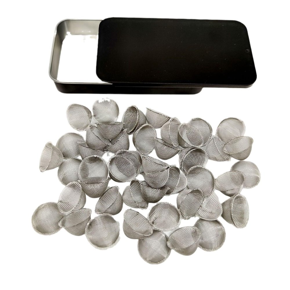 50 Pcs Pipe Screens 0.75inch (3/4) Stainless Steel Conical Design Bowl Screen Filters with Metal Box. Adjustable Size
