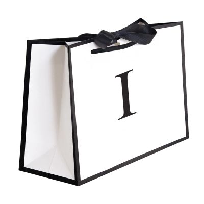 QLSKO Initial Gift Bag with Bow Ribbon Personalized Horizontal Paper Bag Monogrammed Birthday Gifts for Women Men (I-Small)