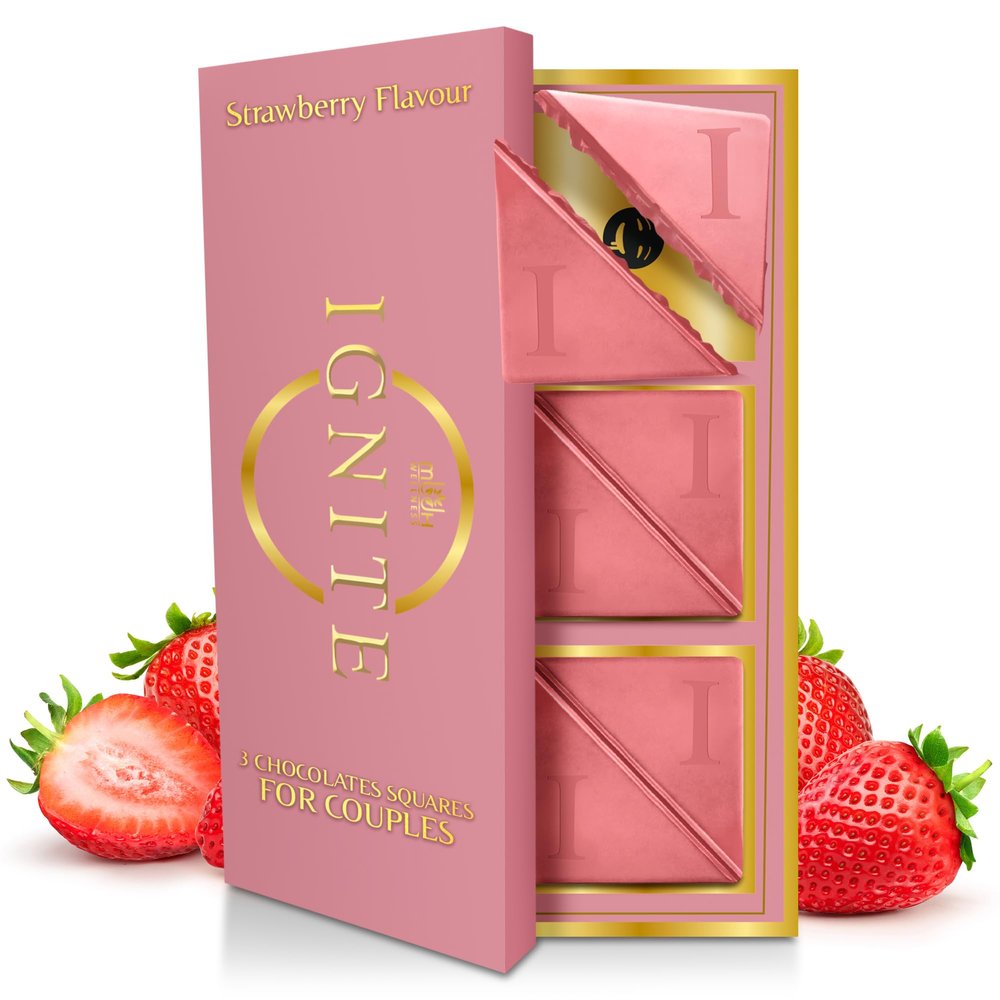 Ignite Chocolate Bars - Premium Strawberry flavor Chocolate Squares for Couples - 60% Cocoa, Vegetarian - Crafted with Selected Ingredients for a Delightful Experience - Ideal for Men & Women