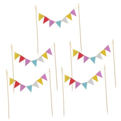 VICASKY 5pcs Flag Cake Insert Birthday Toothpicks Cupcakes Birthday Cupcake Picks Fruit Toothpick Fondant Topper Cake Banner Topper Party Cups Triangle Paper Cup Bamboo