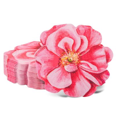 100Pcs Flower Paper Napkins Pink Disposable Floral Napkins Flower Shaped Cocktail Napkins for Mothers Day Birthday Bridal Baby Shower Party Supplies