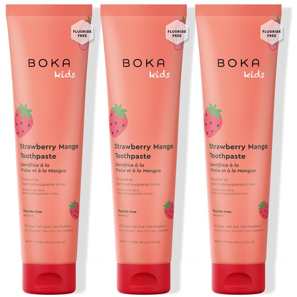 Boka Fluoride Free Toothpaste Nano Hydroxyapatite Toothpaste - Strawberry Mango Flavor, 4 oz 3Pk US Manufactured
