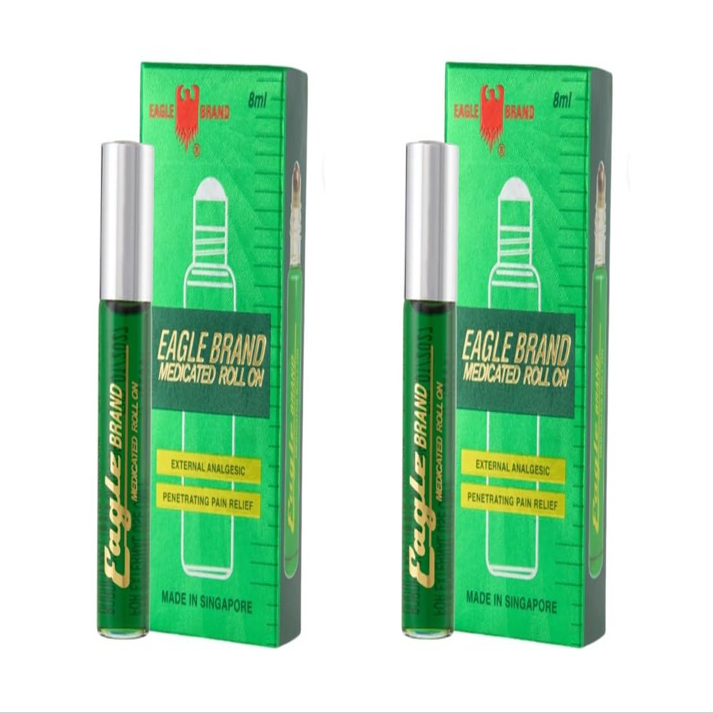 1 Pack - Twin Green Roll On Essential Medicated Oil - Hai Chai Dau LAN Con O Xanh - 8mL per Bottle x 2 Bottles per Order - Made in Singapore