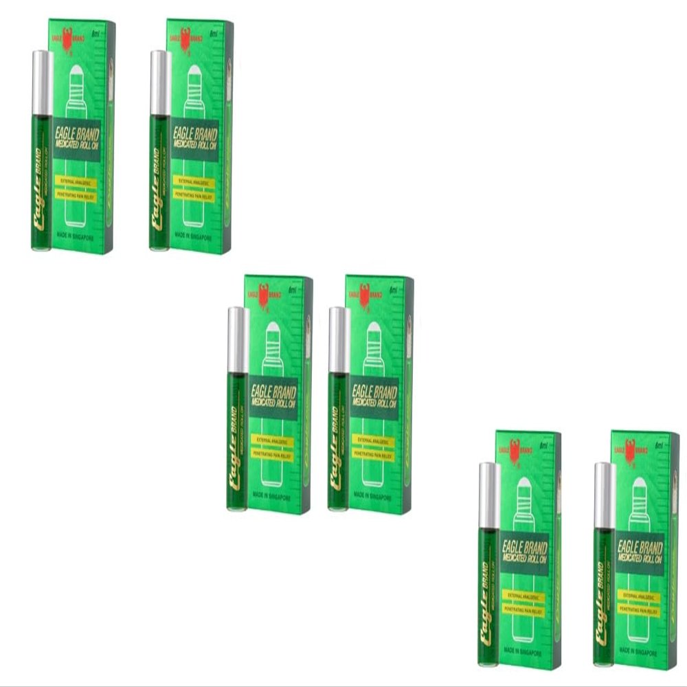 3 Packs - Twin Green Roll On Essential - Sau Chai Dau LAN Con O Xanh - 8mL per Bottle x 6 Bottles per Order - Made in Singapore