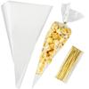100Pieces Cone Shaped Treat Bags, Valentines Cellophane Treat Bags, 10x5 Inches Triangle Clear Plastic Candy Bag with Twist Ties for Popcorn Cookies Valentines Easter Graduation Party Supplies view 1