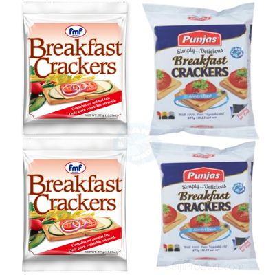 Fiji's FMF - PUNJAS Variety Breakfast Crackers, Light & Crunchy Biscuit Snack (Pack Of 4 x 375) Combo-Deal, Delicious Combinations with Tea or Morning Coffee... Imported from FIJI