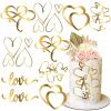 10Pcs Gold Heart Cake Toppers Valentine's Day Wedding Acrylic Heart Shaped Love Cupcake Dessert Toppers Cake Decorations for Birthday Anniversary Engagement Bridal Shower Party Cake Dcor view 1
