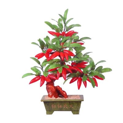 Artificial Bonsai Tree Jade Pepper Tree Ornament Bonsai Living Room Entrance Bogu Frame Jade Carving Creative Crafts Ornament Office Decoration Bonsai