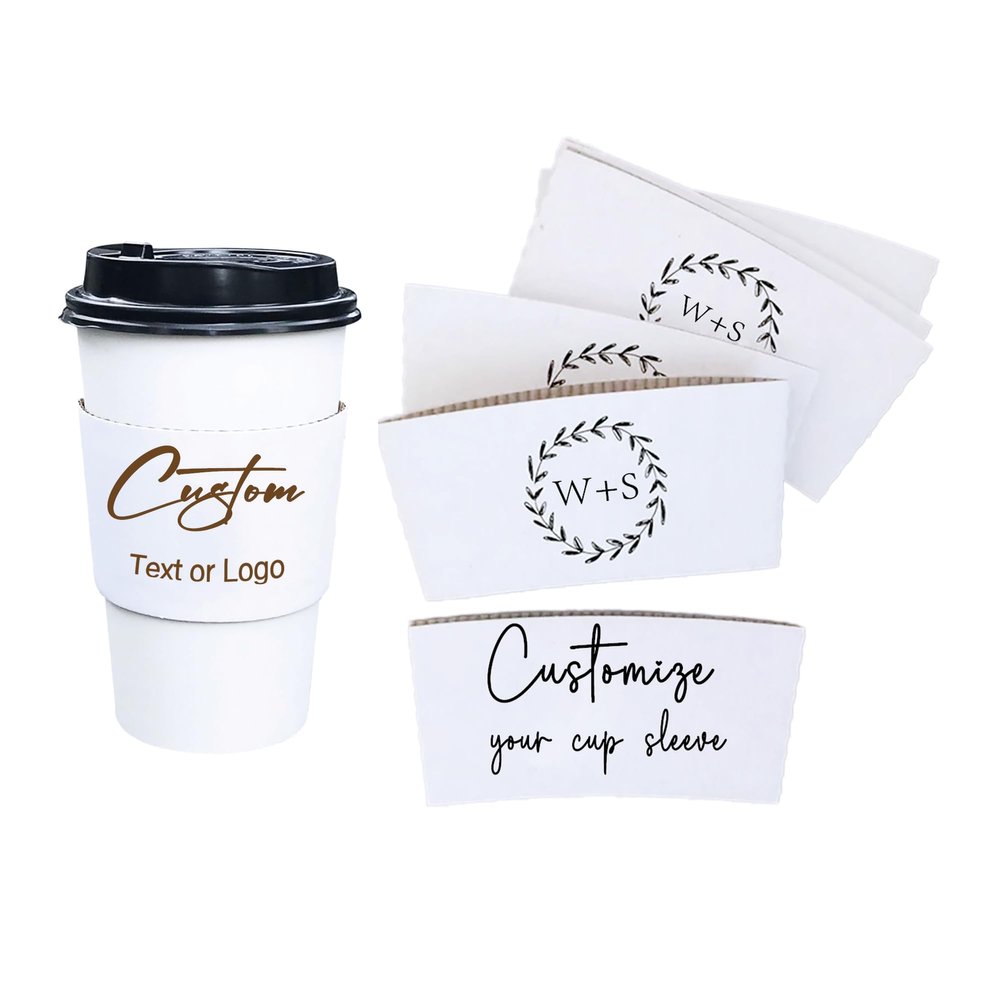 10-20oz Custom White Coffee Cup Sleeves,Personalized Disposable Corrugated Paper Cup Sleeves,Coffee Sleeves for Events Party Wedding,Baby Shower,Anniversary,Engagement