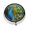 Peacocks Feather Print Pill Box Round Metal Pill Case 3 Compartment Cute Portable Travel Pillbox Mini Medicine Storage Box for Pocket Purse view 1
