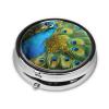 Peacocks Feather Print Pill Box Round Metal Pill Case 3 Compartment Cute Portable Travel Pillbox Mini Medicine Storage Box for Pocket Purse view 2